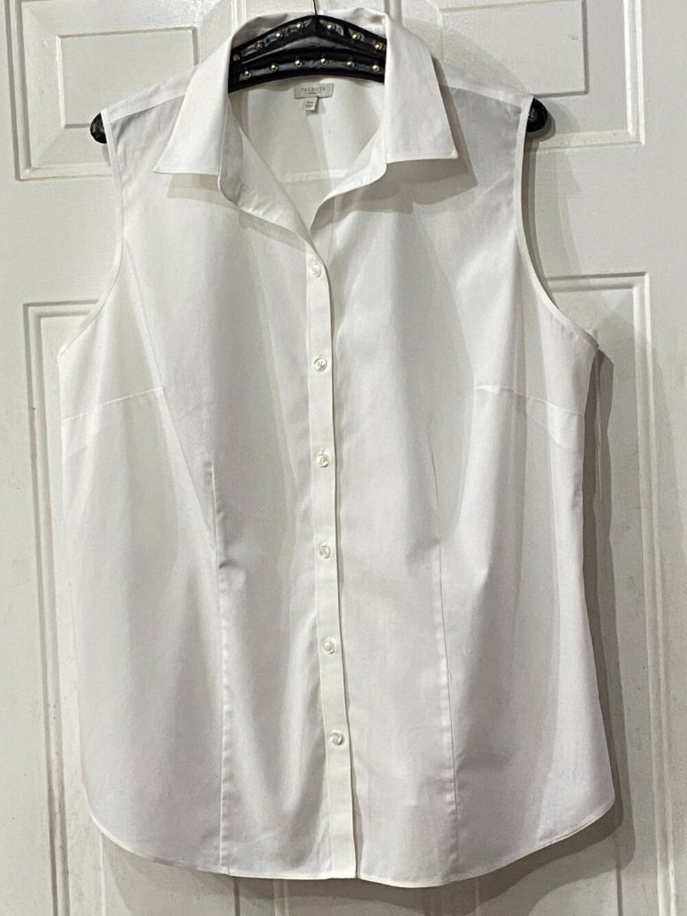 Talbots Wrinkle Resistant White Sz 16W Blouse Button Up Sleeveless